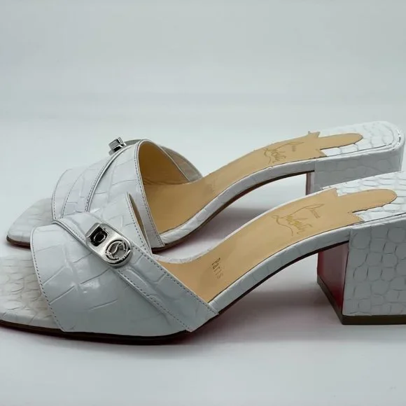 Christian Louboutin LOCK ART 55 Croc Leather Mule Sandals Block Heel Shoes - Picture 12 of 12